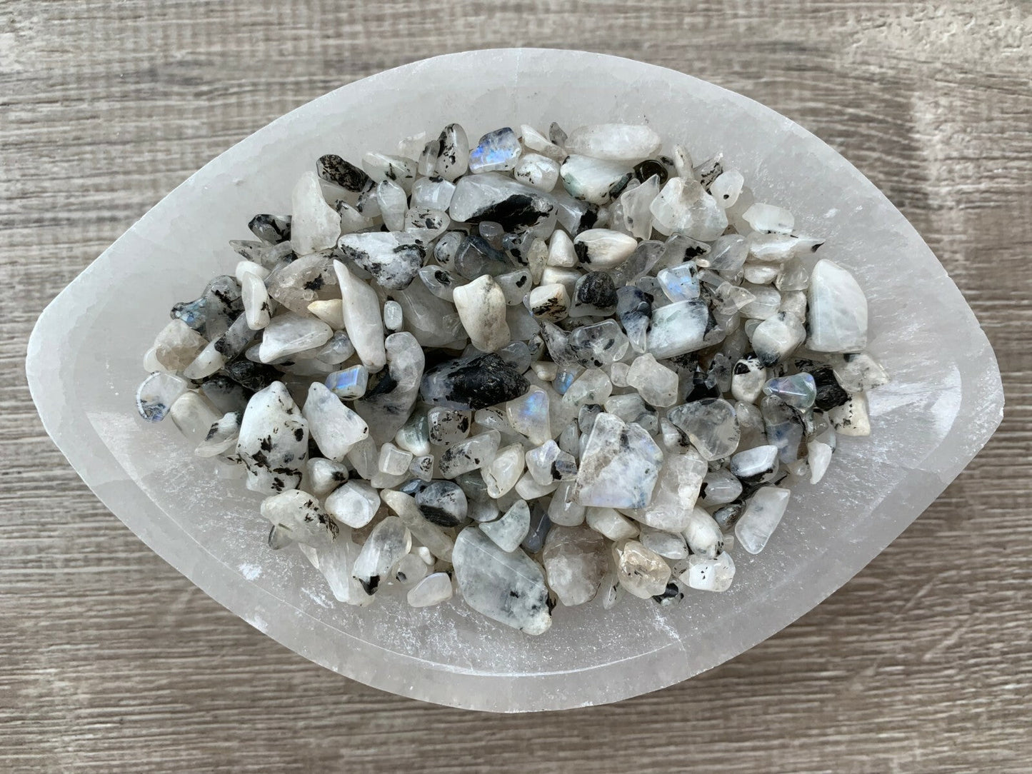 Moonstone Rainbow Semi Tumbled Gemstone Mini Chips 5-15 mm, Wholesale Bulk Lot
