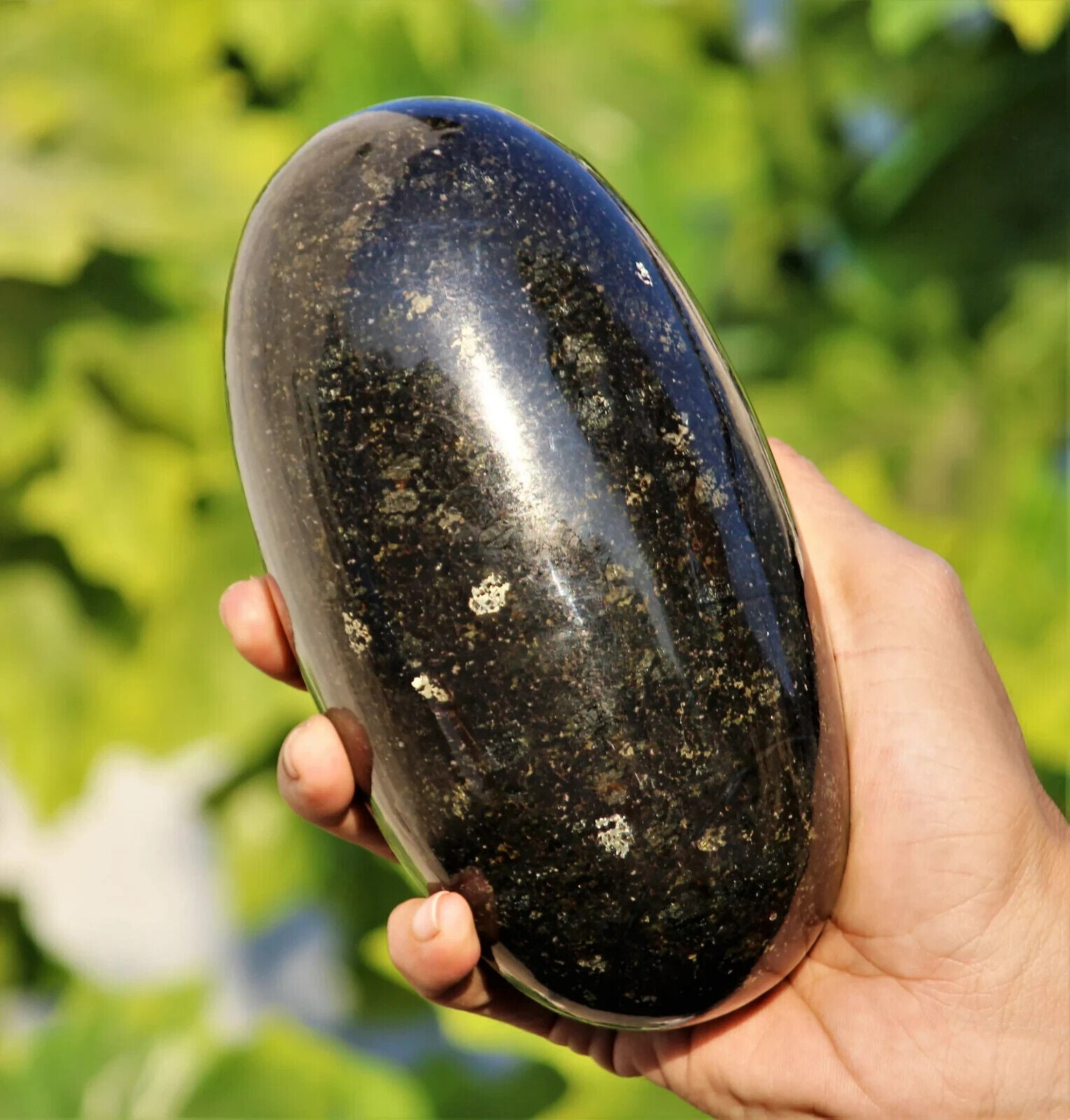 155MM Black Nuummite Crystal Healing Energy Reiki Aura Metaphysical Stone Lingam