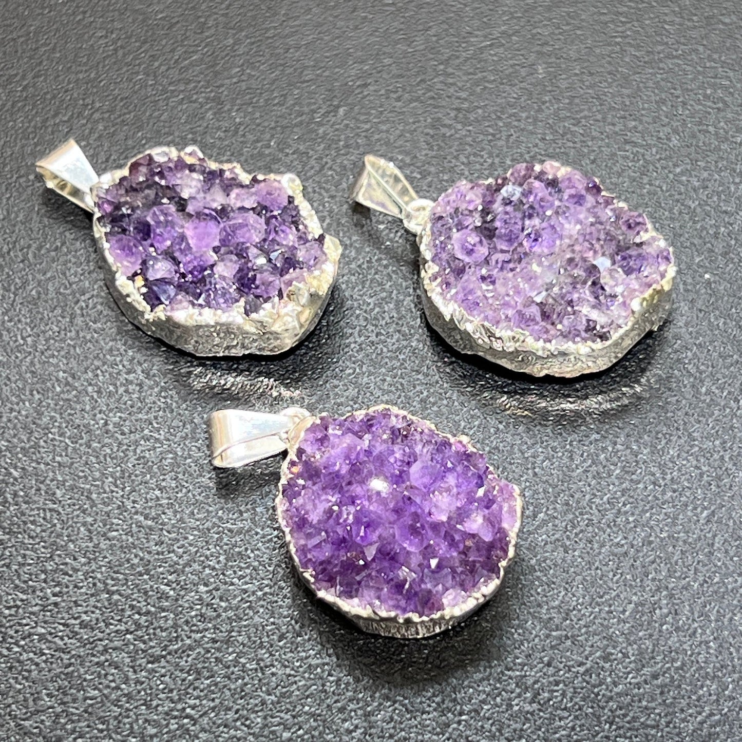 Amethyst Druzy Crystal Pendant (Silver Plated Edges) Petite Purple Jewelry Charm
