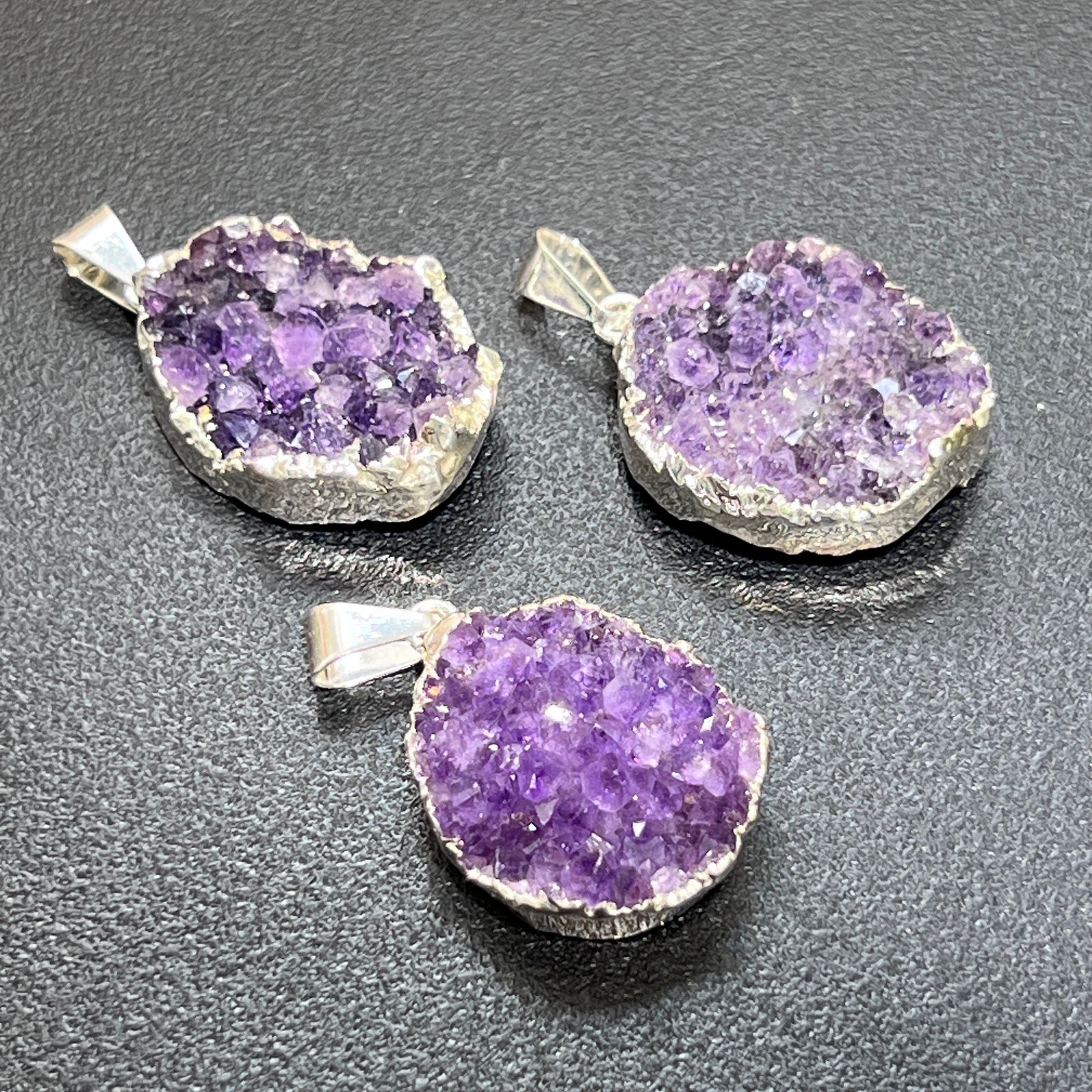 Amethyst Druzy Crystal Pendant (Silver Plated Edges) Petite Purple Jewelry Charm