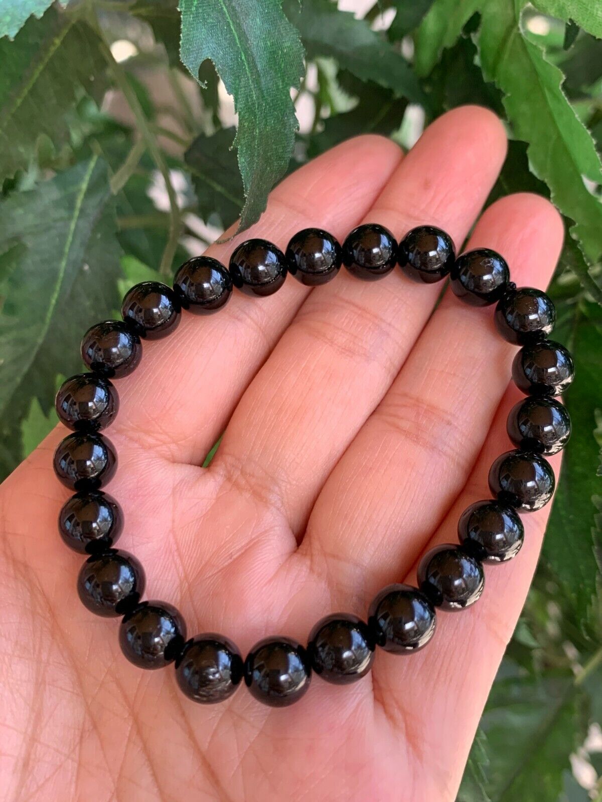 Grade A++ Black Tourmaline Crystal Bead Bracelet 8mm, Genuine Gemstone Bracelet