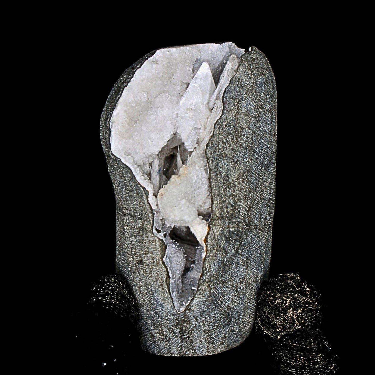 185g Scolecite Geode Cabinet Specimen with Radiating Needles from India