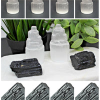 Full Home Protection Kit 4 Selenite Towers, 4 Extra Grade Black Tourmaline Logs