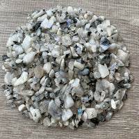 Moonstone Rainbow Semi Tumbled Gemstone Mini Chips 5-15 mm, Wholesale Bulk Lot