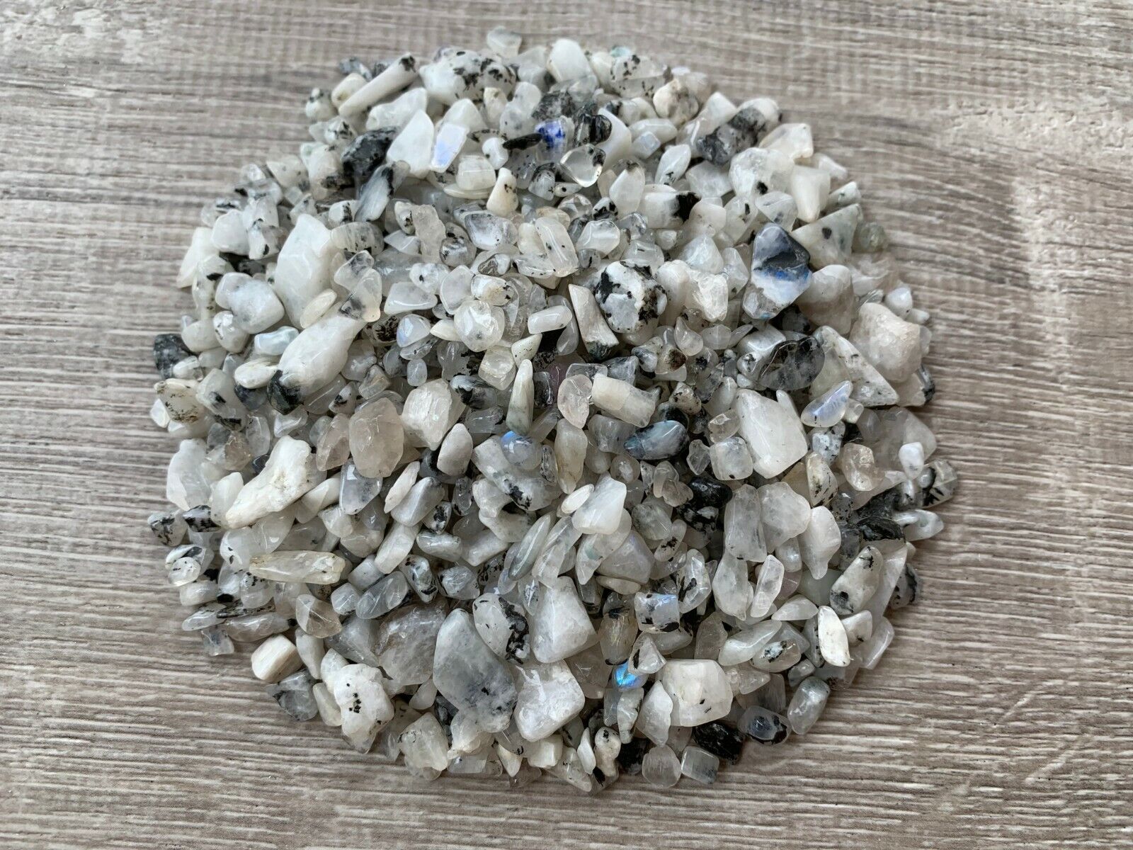 Moonstone Rainbow Semi Tumbled Gemstone Mini Chips 5-15 mm, Wholesale Bulk Lot