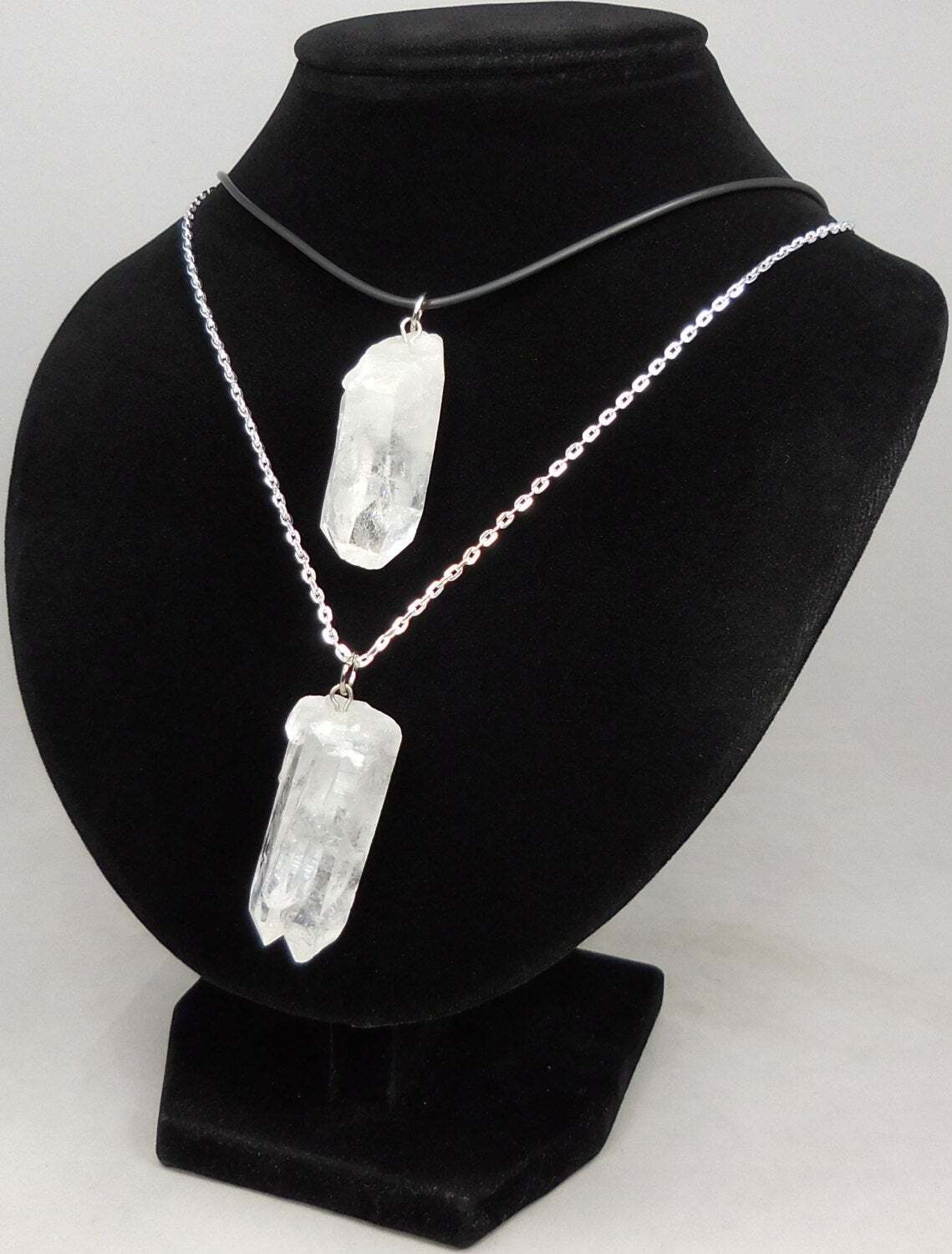 Raw Quartz Crystal Pendant Large Rough Clear Point Necklace Charm