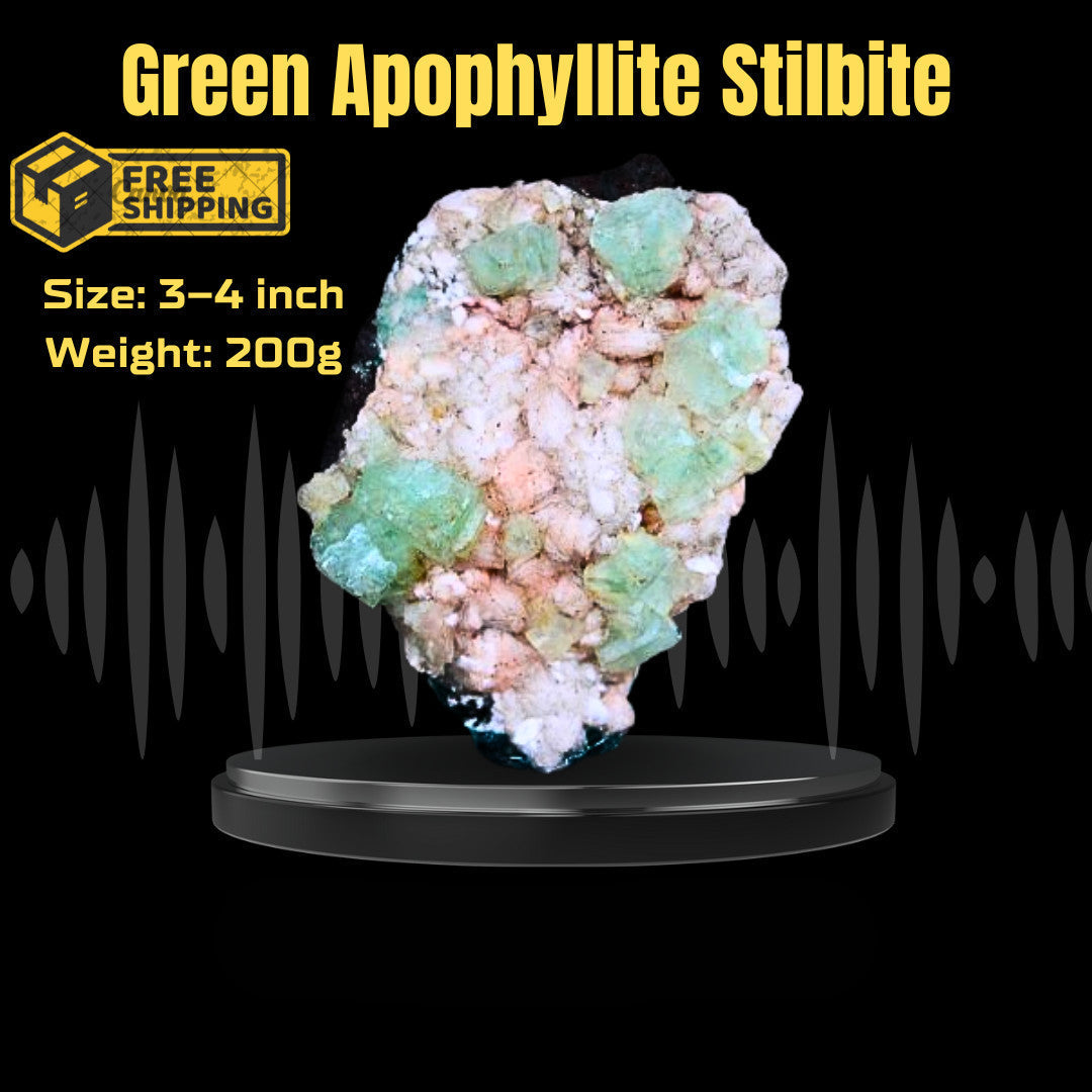 Green Apophyllite Cube on Stilbite 230g Natural Crystal Mineral Specimen India