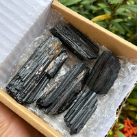 5 pcs Set Shiny Black Tourmaline Log, Grade A++ Natural Black Tourmaline Rod