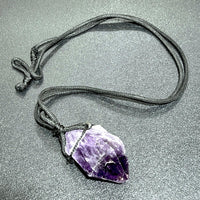 Large Dark Amethyst Crystal Raw Point Necklace (24 Inch Black Cord) Pendant