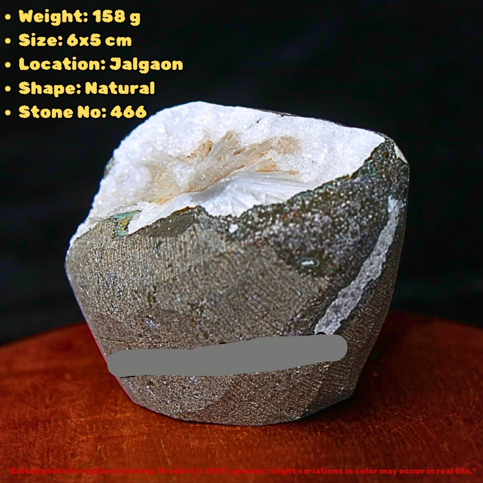 158g Natural Scolecite Geode Mineral 6x5cm High Vibration Healing Crystal Stone