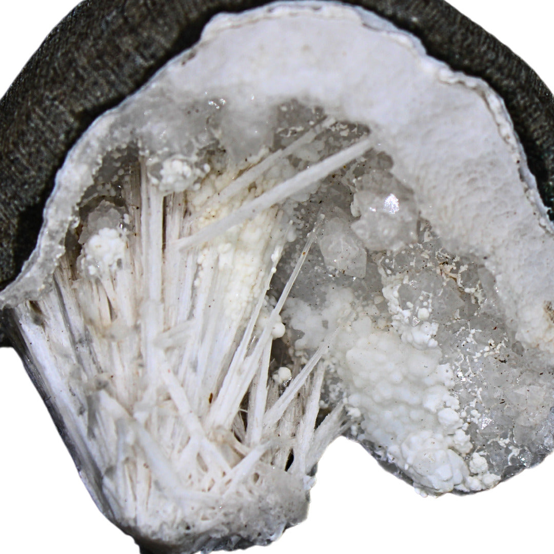 100g Scolecite Spray on MM Quartz Geode Rare Mineral Specimen India