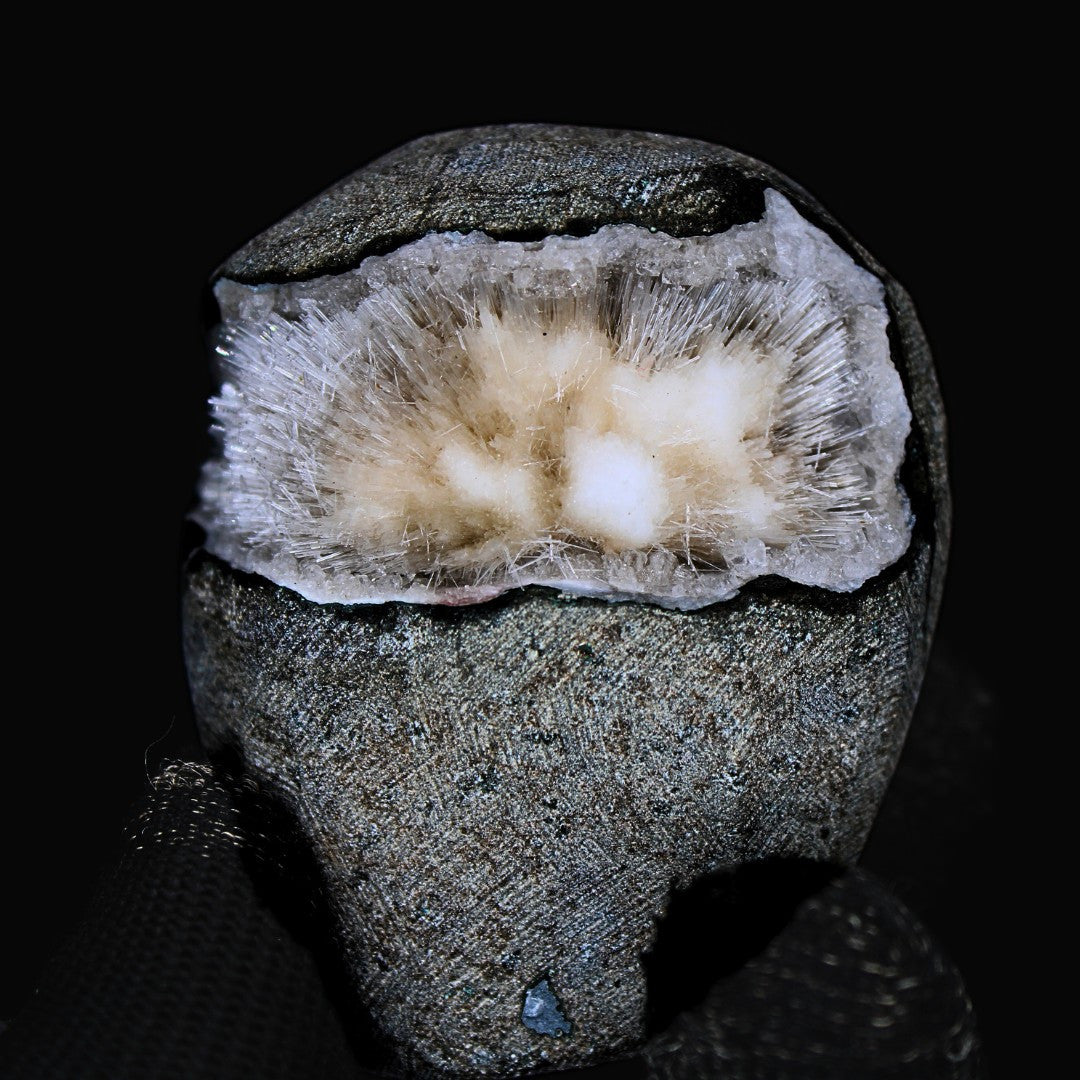 Quartz Geode with Scolecite Crystal Cluster 210g Healing Stone India