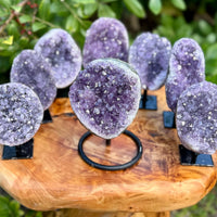 Amethyst Crystal Geodes On Metal Stands - Natural Amethyst Cluster Specimens