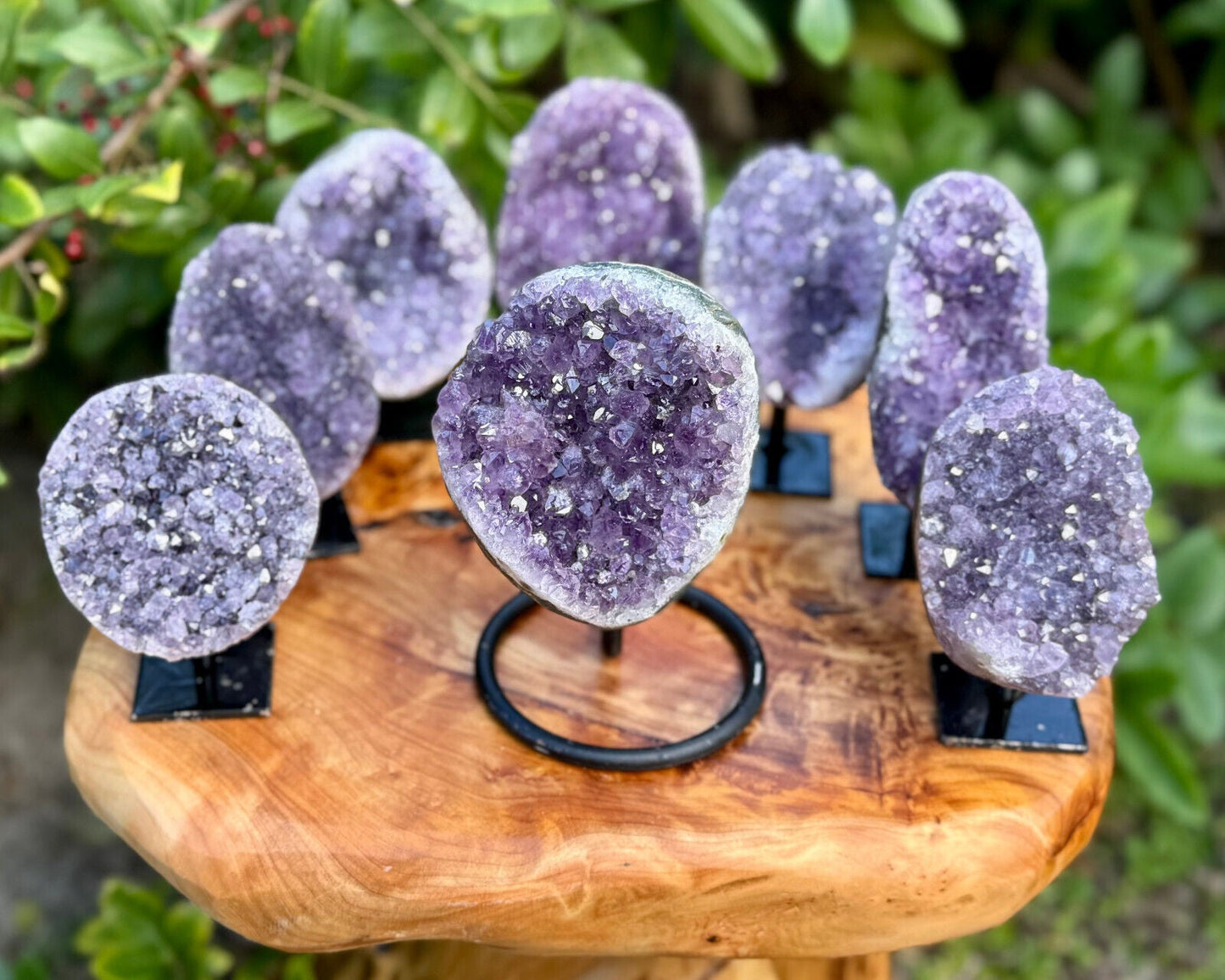 Amethyst Crystal Geodes On Metal Stands - Natural Amethyst Cluster Specimens