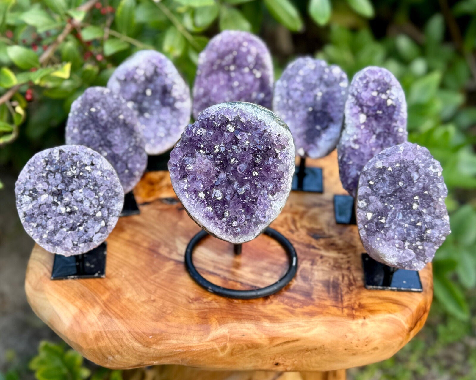 Amethyst Crystal Geodes On Metal Stands - Natural Amethyst Cluster Specimens