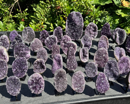 Amethyst Crystal Geodes On Metal Stands - Natural Amethyst Cluster Specimens