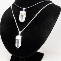 Quartz Crystal Point Pendant (Silver Plated) Gemstone Jewelry Necklace Charm