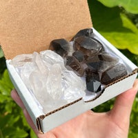 1/2 lb Bulk Smoky Quartz & Clear Quartz Crystal Collection Box (Natural Points)