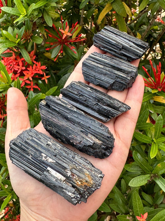 5 pcs Set Shiny Black Tourmaline Log, Grade A++ Natural Black Tourmaline Rod