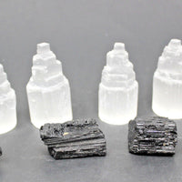 Full Home Protection Kit 4 Selenite Towers, 4 Extra Grade Black Tourmaline Logs