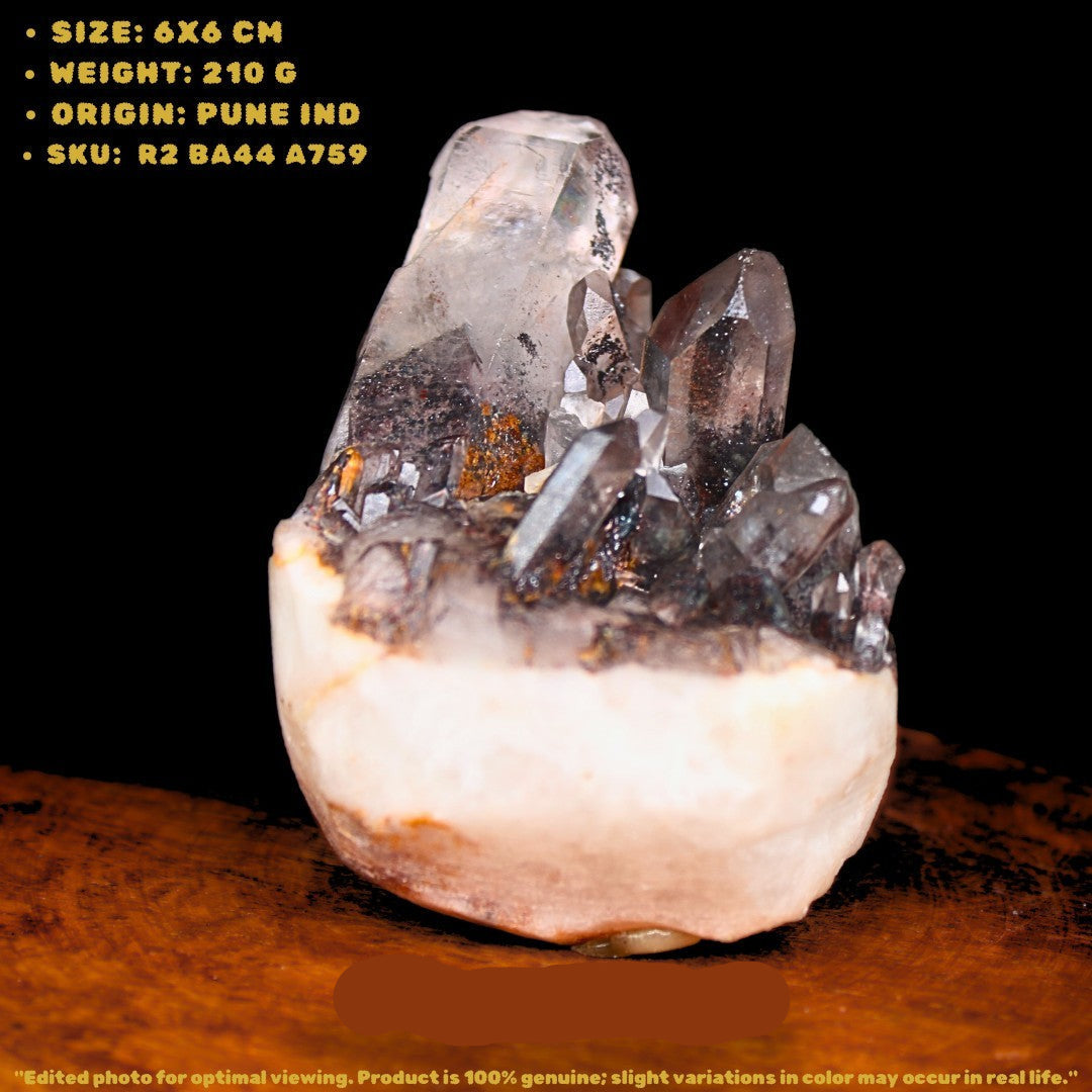 Black Phantom Quartz Cluster 210g 6x6cm Raw Crystal from India