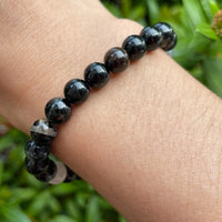Grade A++Black Tourmaline Quartz Crystal Bead Bracelet,Genuine Gemstone Bracelet