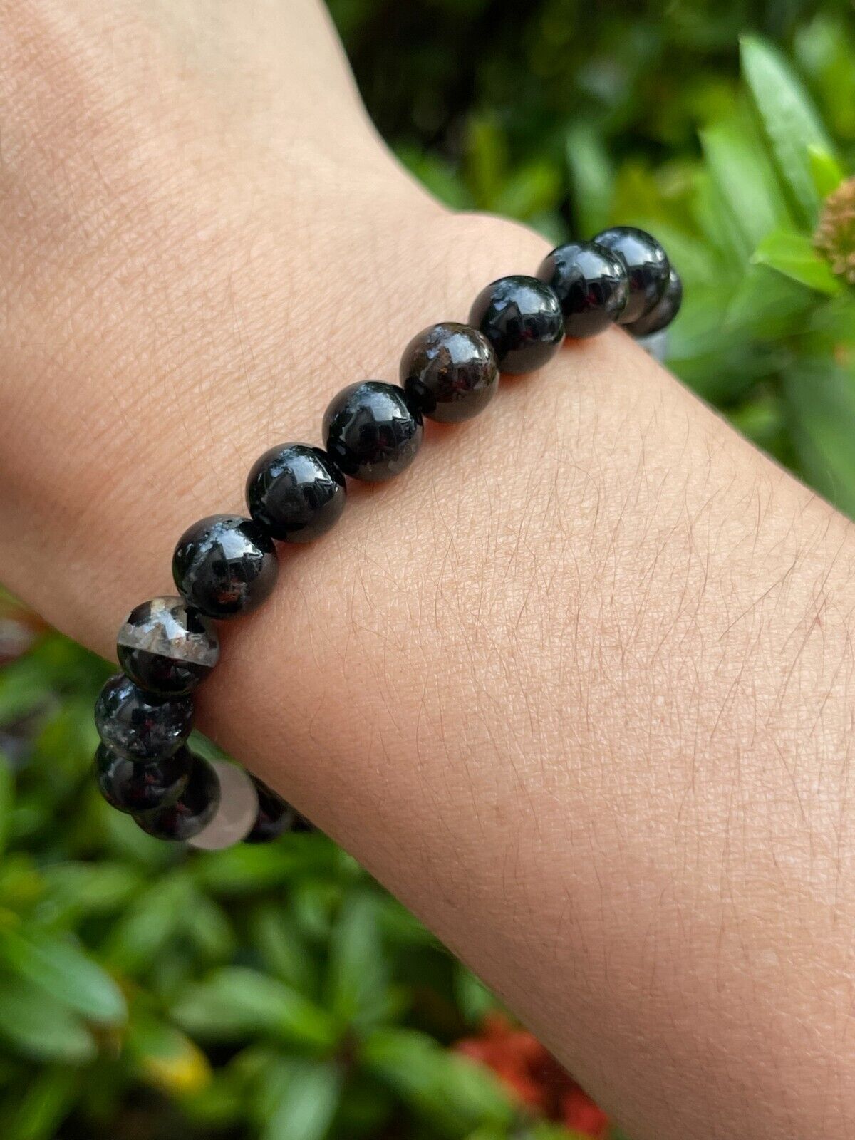 Grade A++Black Tourmaline Quartz Crystal Bead Bracelet,Genuine Gemstone Bracelet