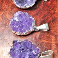 Amethyst Druzy Crystal Pendant (Silver Plated Edges) Petite Purple Jewelry Charm