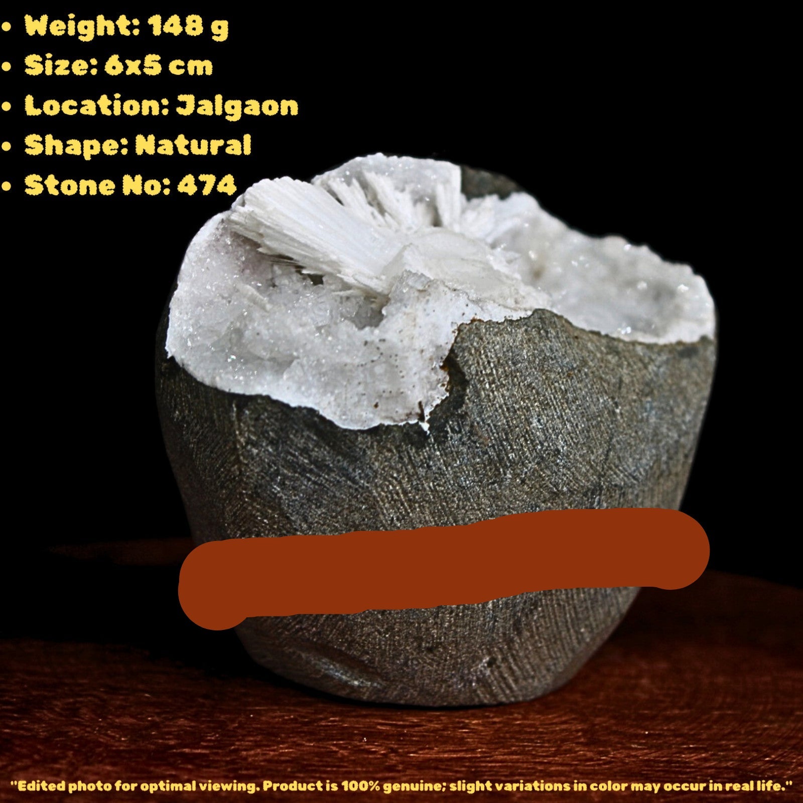 Scolecite Geode 148g 6x5cm Natural Calm Energy Stone for Chakra & Reiki