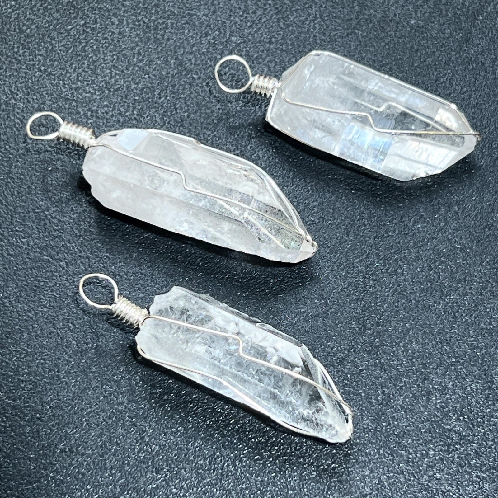 Quartz Crystal Point Wire Wrapped Pendant (Silver Plated) Wholesale Necklace