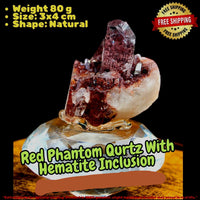 Rare Red Phantom Quartz on Matrix Mineral Specimen Crystal Cluster Collectible