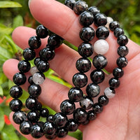 Grade A++Black Tourmaline Quartz Crystal Bead Bracelet,Genuine Gemstone Bracelet