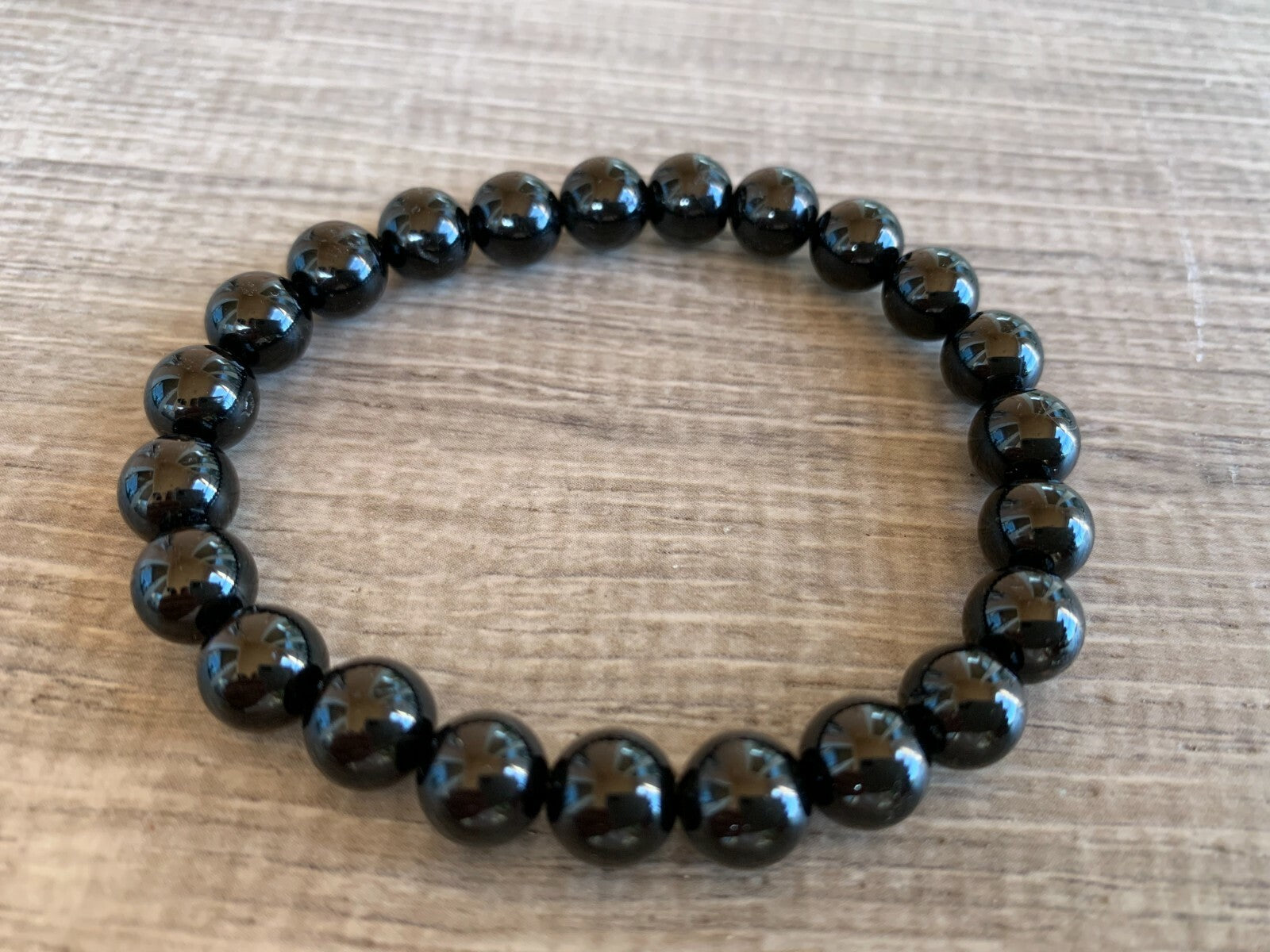 Grade A++ Black Tourmaline Crystal Bead Bracelet 8mm, Genuine Gemstone Bracelet