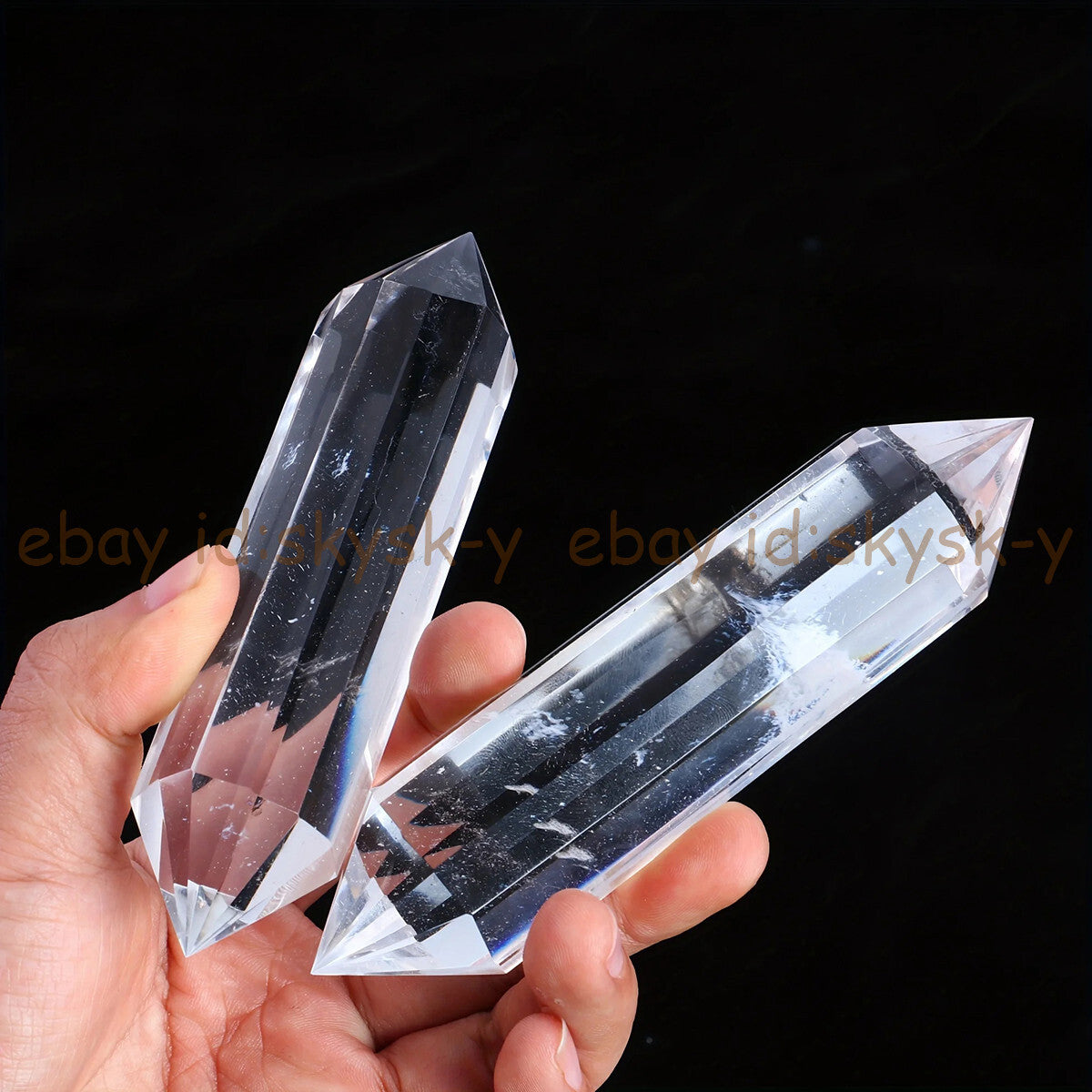 Real Natural Clear Quartz Rock Crystal Wand Double Point Healing Reiki 120-130mm