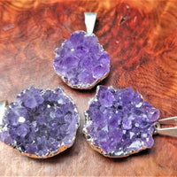 Amethyst Druzy Crystal Pendant (Silver Plated Edges) Petite Purple Jewelry Charm