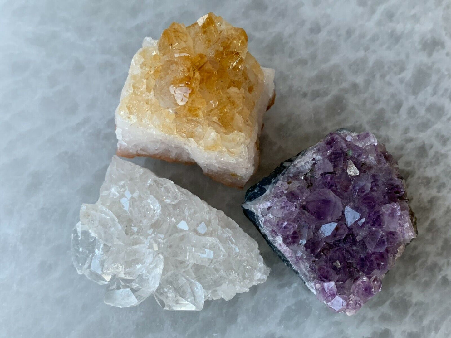 3 Piece Healing Crystal: Citrine, Amethyst &Clear Quartz Crystal Clusters Geodes