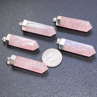 Pink Rose Quartz Crystal Point Pendant (Silver Plated) Faceted Gemstone Jewelry