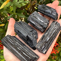 5 pcs Set Shiny Black Tourmaline Log, Grade A++ Natural Black Tourmaline Rod