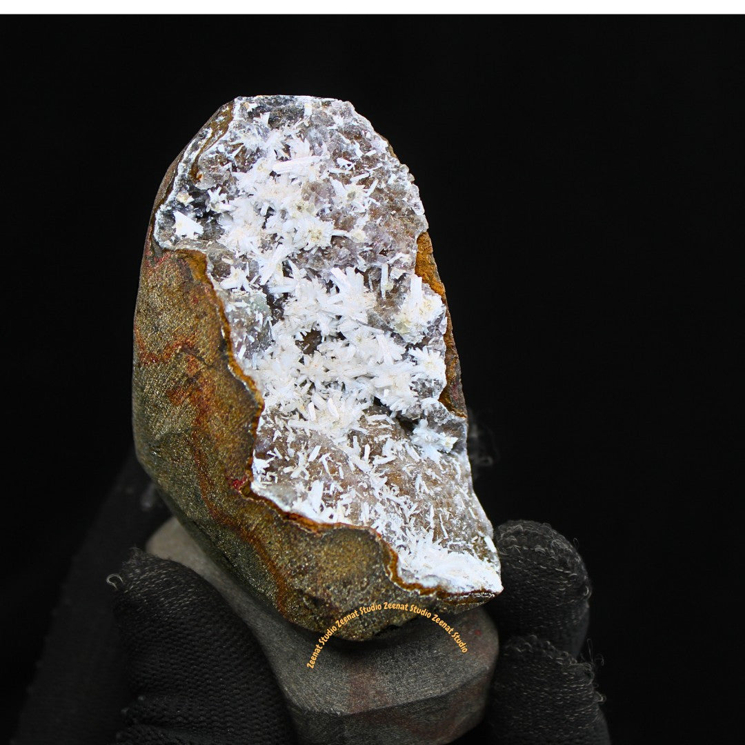 Rare 300g Scolecite Sprays in Heulandite Geode Mineral Specimen India