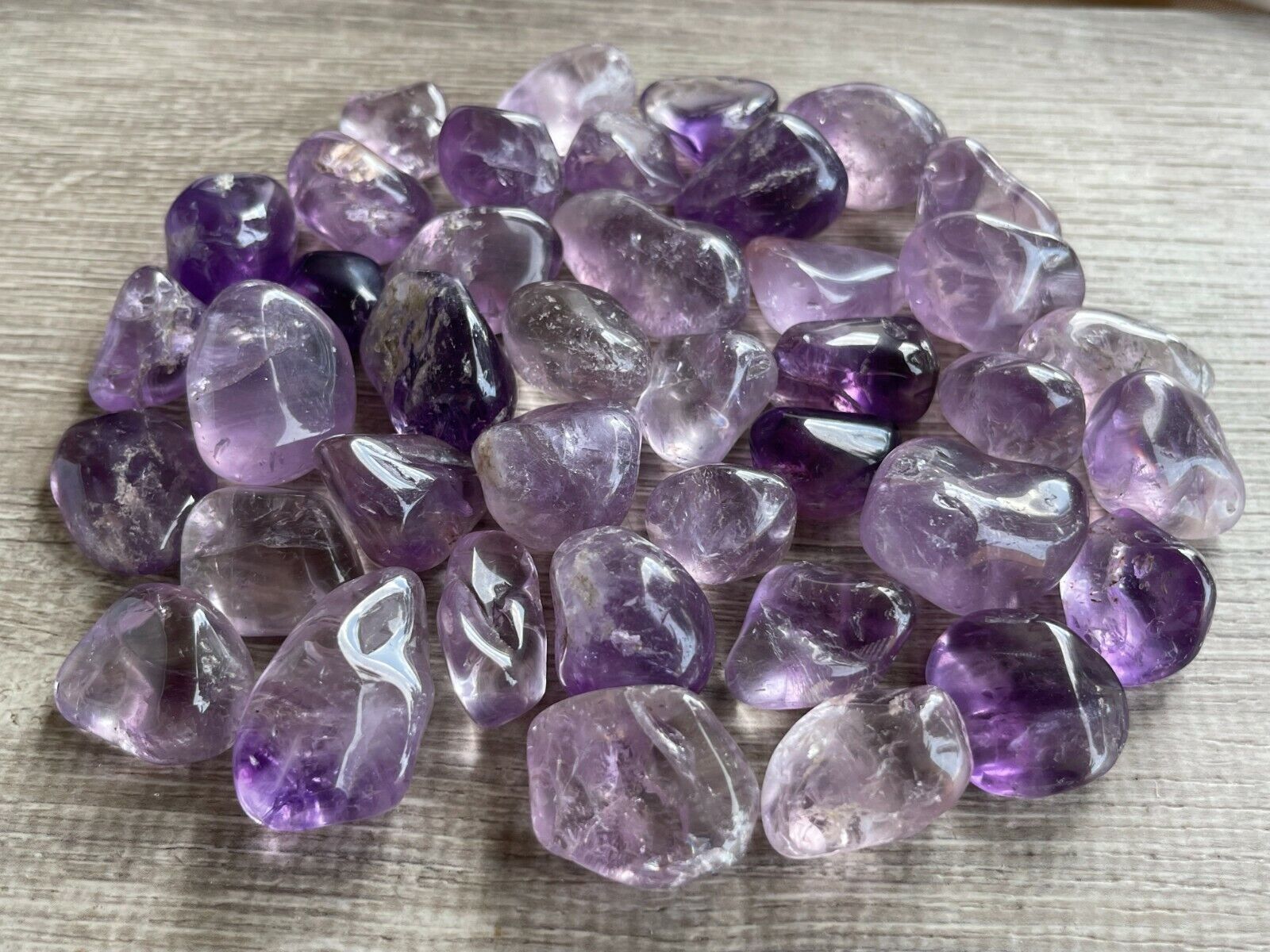 Grade A++ Amethyst Tumbled Stones, 0.75"-1.25" Amethyst Polished Stone, Bulk Lot