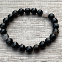 Grade A++Black Tourmaline Quartz Crystal Bead Bracelet,Genuine Gemstone Bracelet