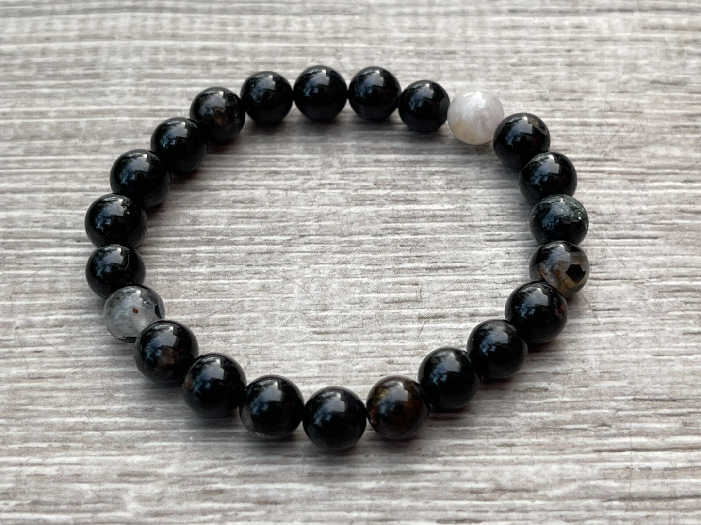 Grade A++Black Tourmaline Quartz Crystal Bead Bracelet,Genuine Gemstone Bracelet