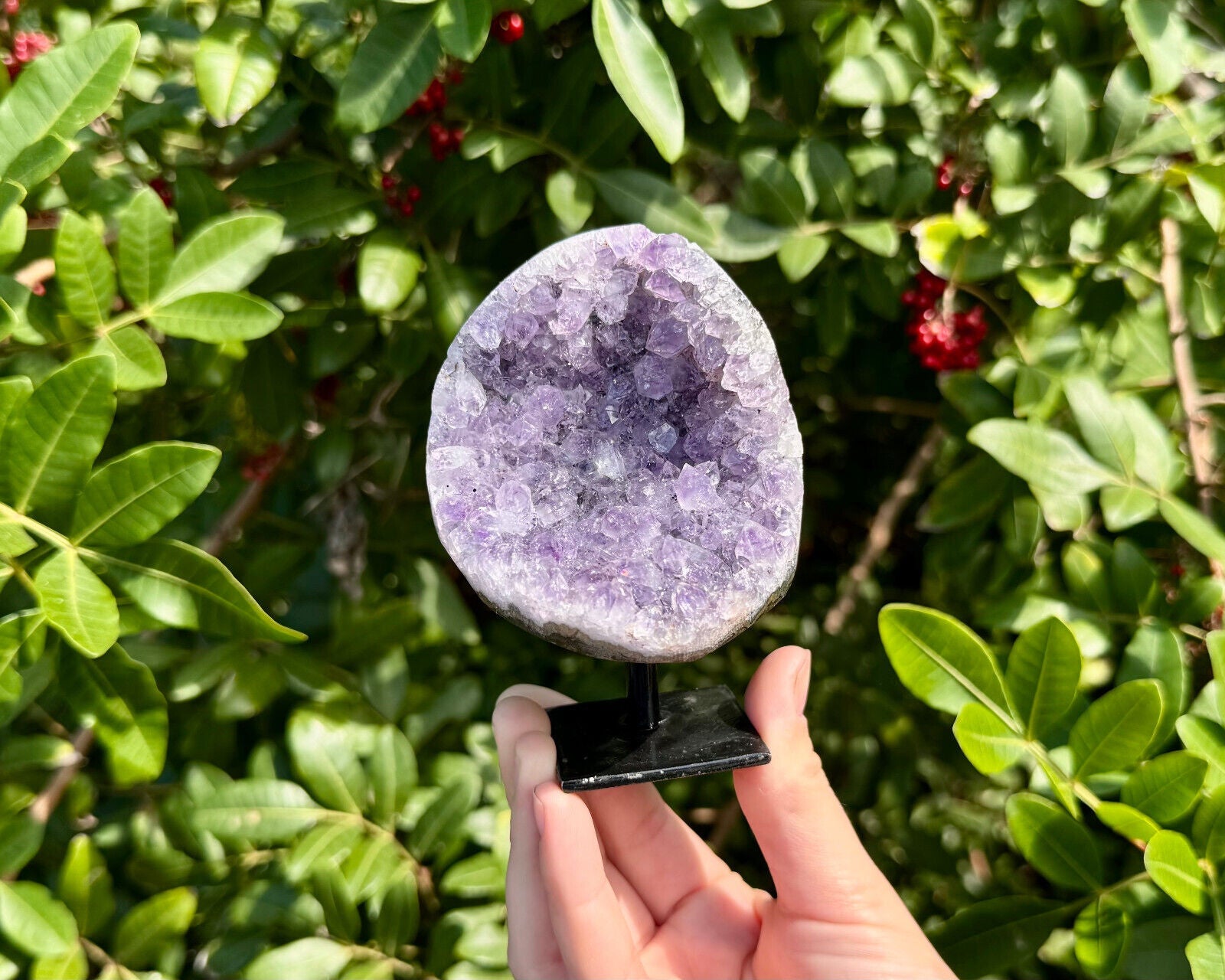 Amethyst Crystal Geodes On Metal Stands - Natural Amethyst Cluster Specimens