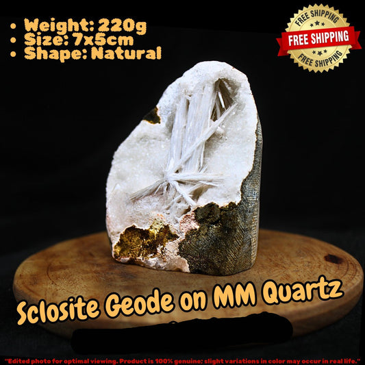 220g Scolecite Geode,Scolecite Spray In Geode Quartz Crystal, Rare Gemstone