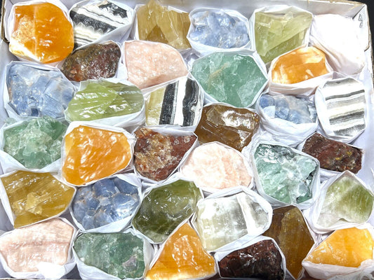 Assorted Calcite & Fluorite Mixed Rough Raw Crystals Wholesale Collection