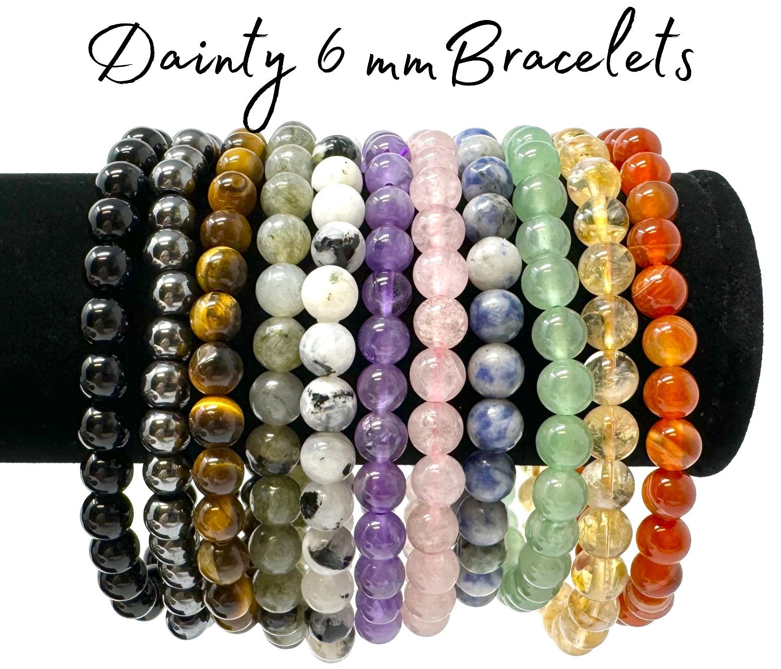 6 mm Bead Gemstone Bracelets BUY 3 GET 1 FREE - Dainty Stretch Crystal Bracelets