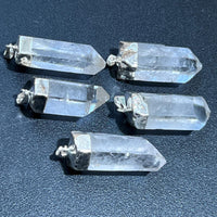 Quartz Crystal Point Pendant (Silver Plated) Gemstone Jewelry Necklace Charm