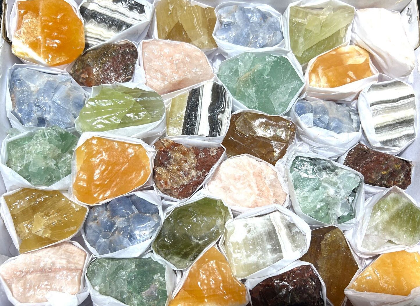 Assorted Calcite & Fluorite Mixed Rough Raw Crystals Wholesale Collection