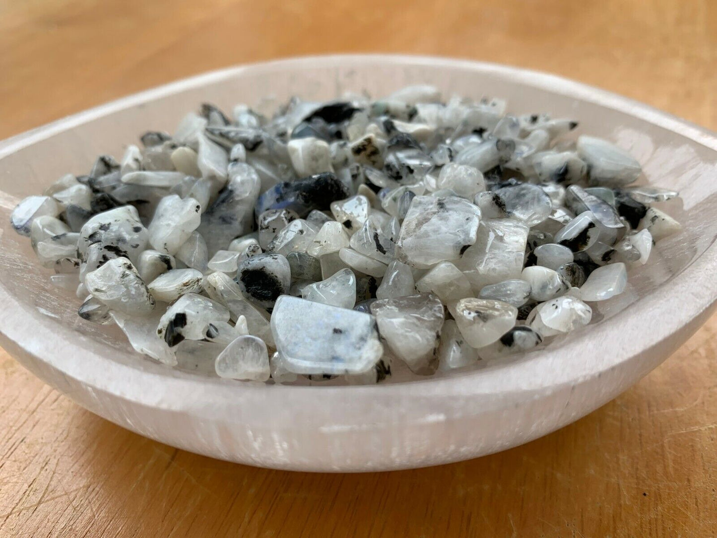 Moonstone Rainbow Semi Tumbled Gemstone Mini Chips 5-15 mm, Wholesale Bulk Lot