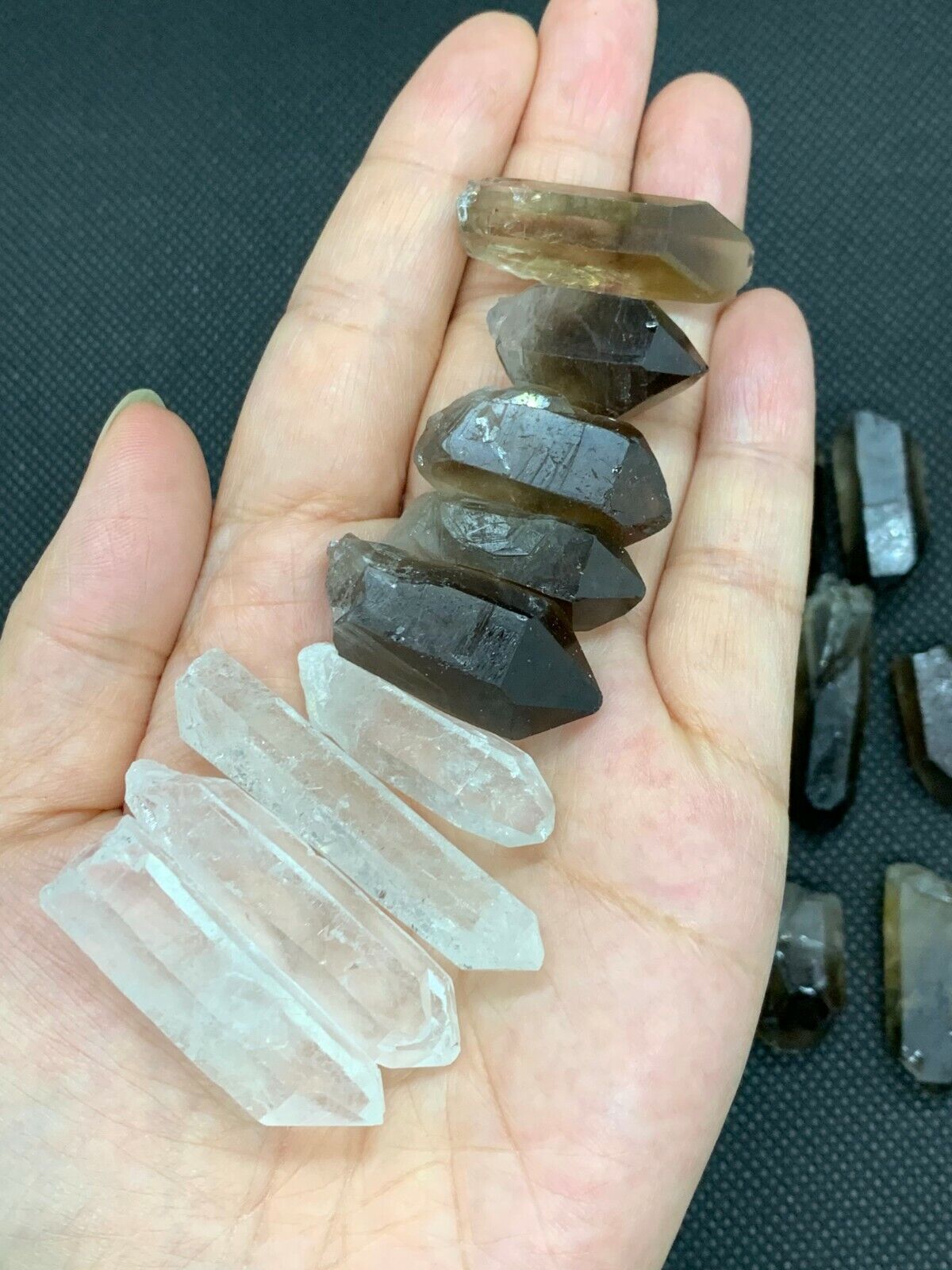 Clear Quartz and Smoky Quartz Point Collection,Grade A+1/2 Lb Box Natural Point